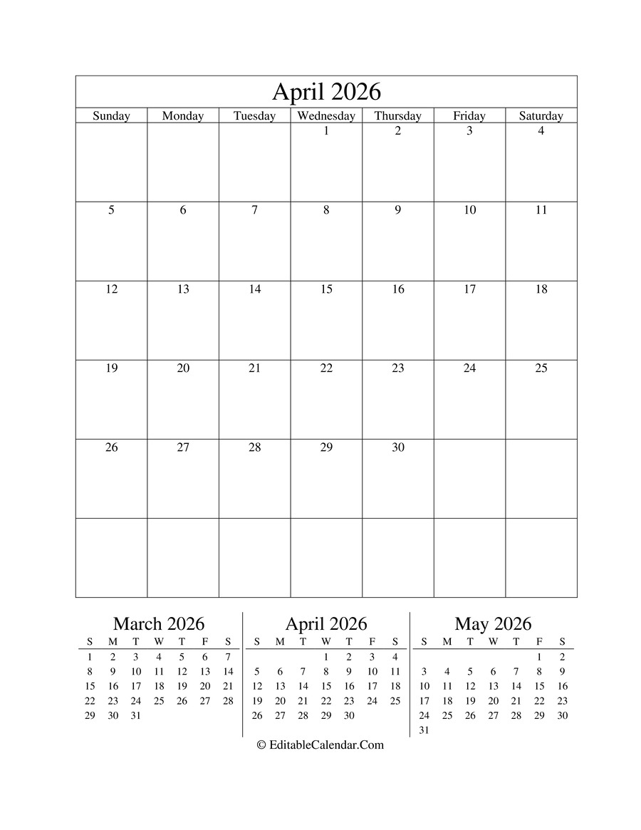 April 2026 Gregorian Calendar April 2026 Gregorian Calendar