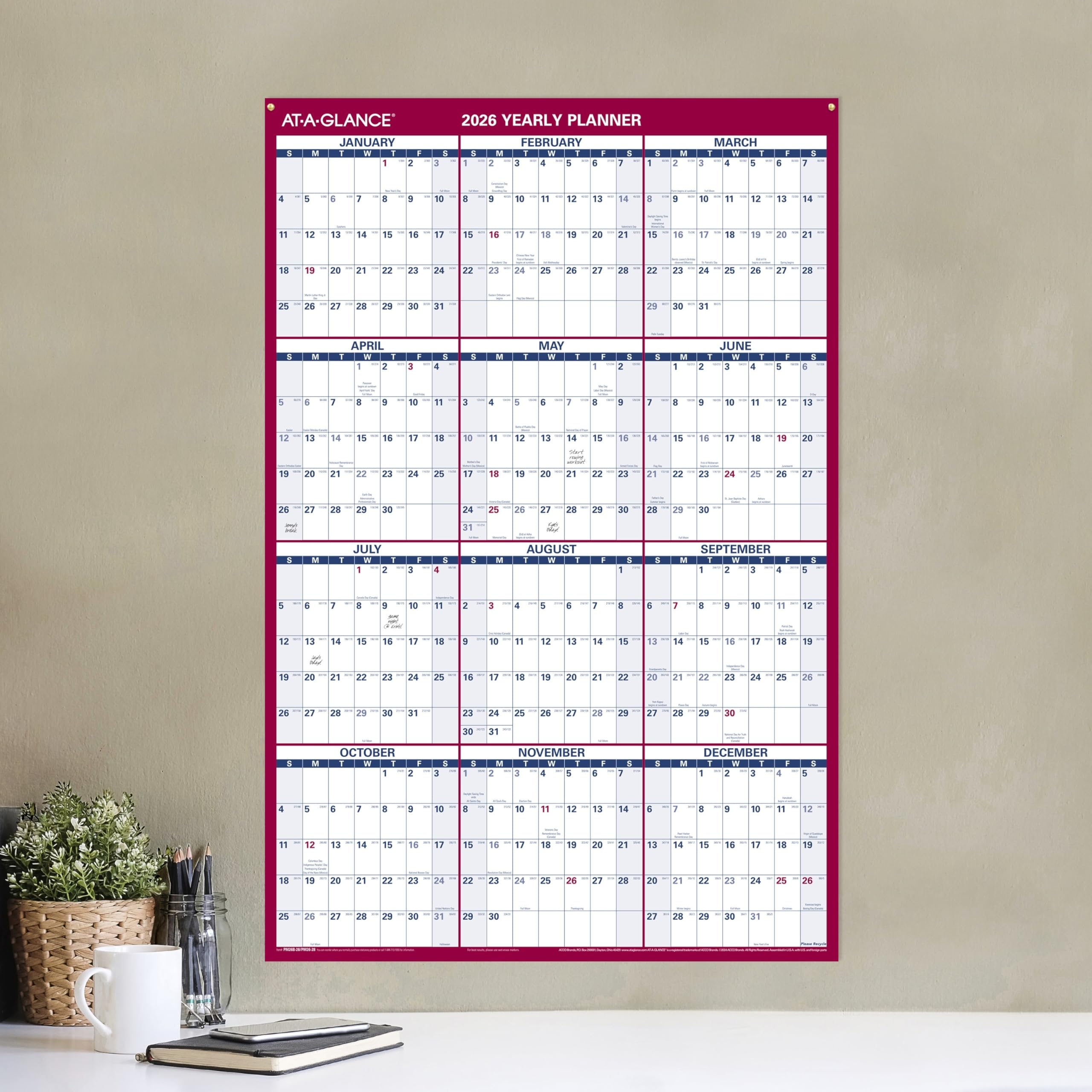 AT A GLANCE 2026 Dry Erase Calendar AT A GLANCE 2026 Dry Erase 
