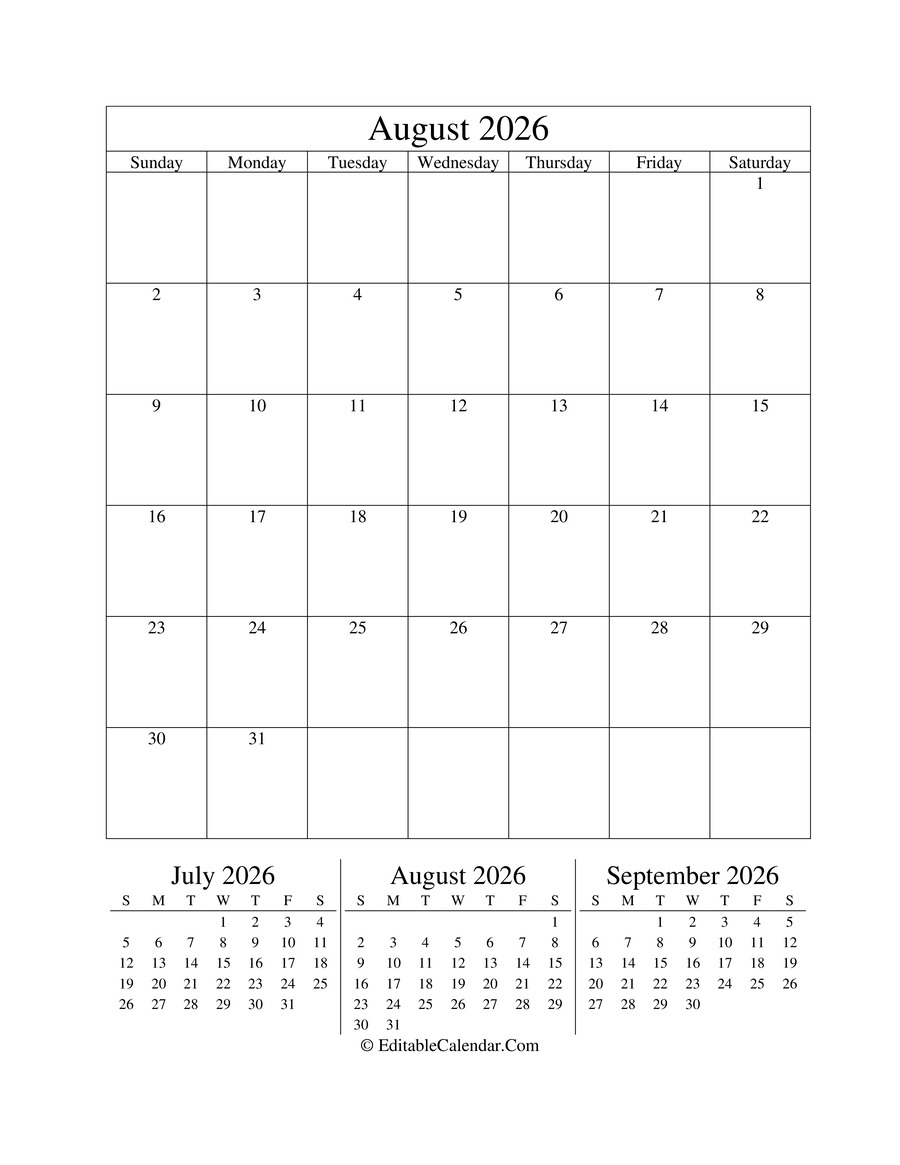 August 2026 Calendar Templates In Word PDF Excel August 2026 Calendar Templates In Word PDF Excel