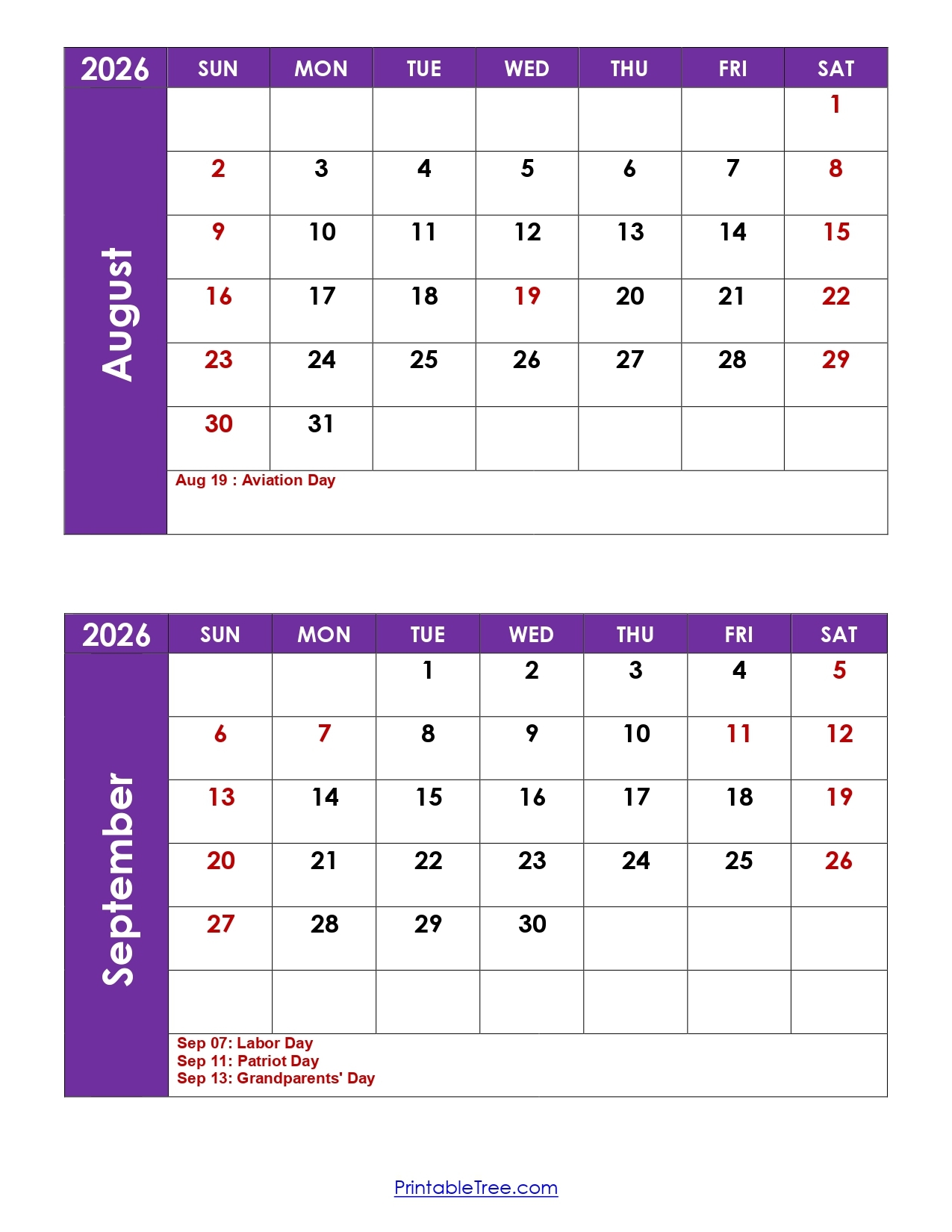 August And September 2026 Calendar Printable PDF 2 Month 