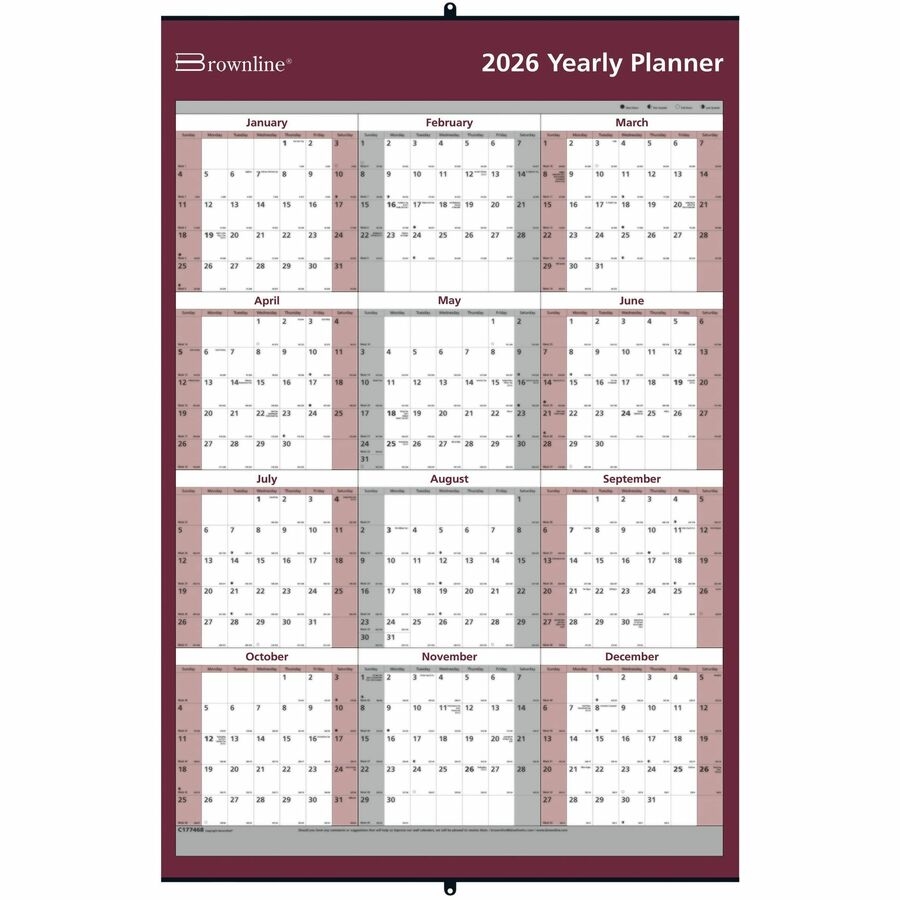 Brownline 2026 Oversized 12 Month 2 Sided Wall Calendar January 