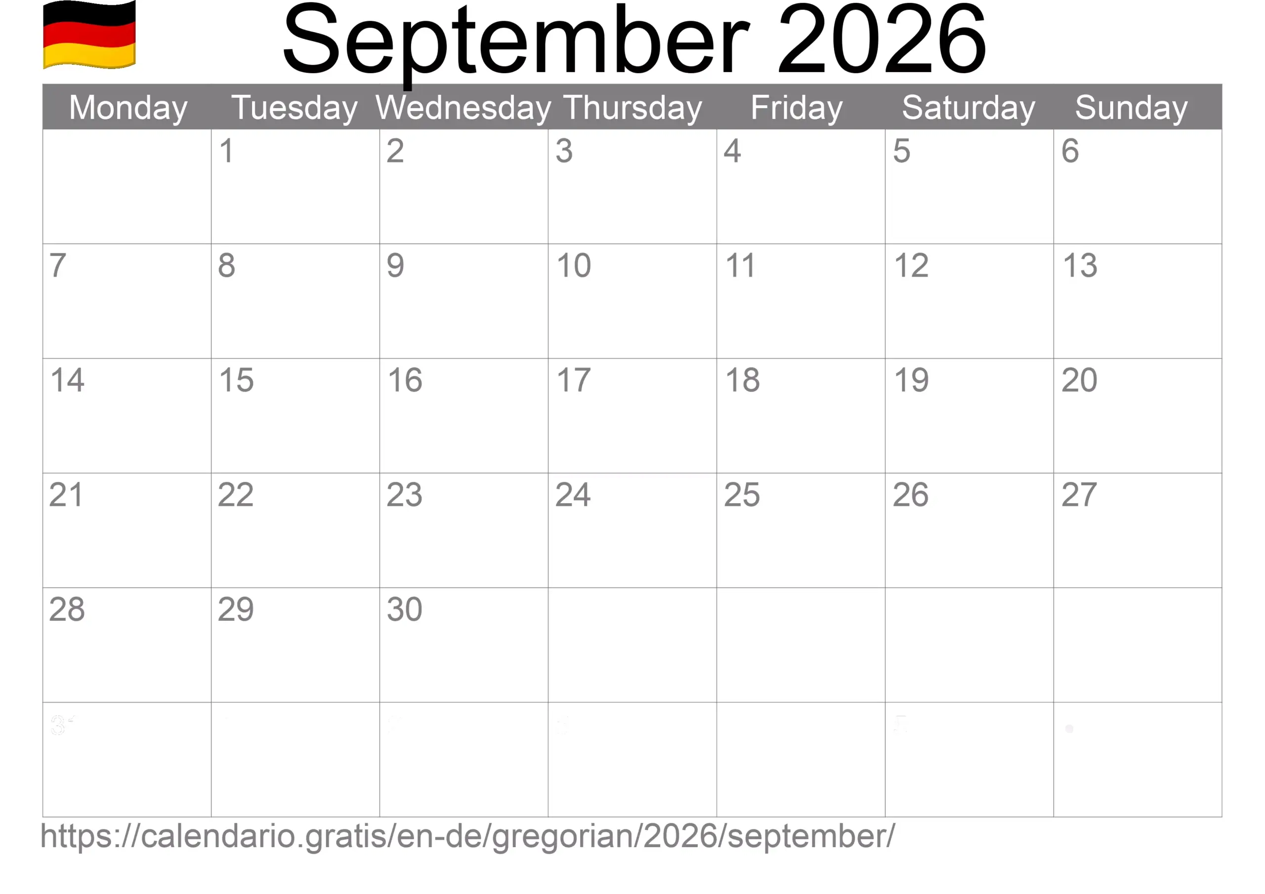 Calendar September 2026 From Germany In English Holidays And Moon Calendar September 2026 From Germany In English Holidays And Moon