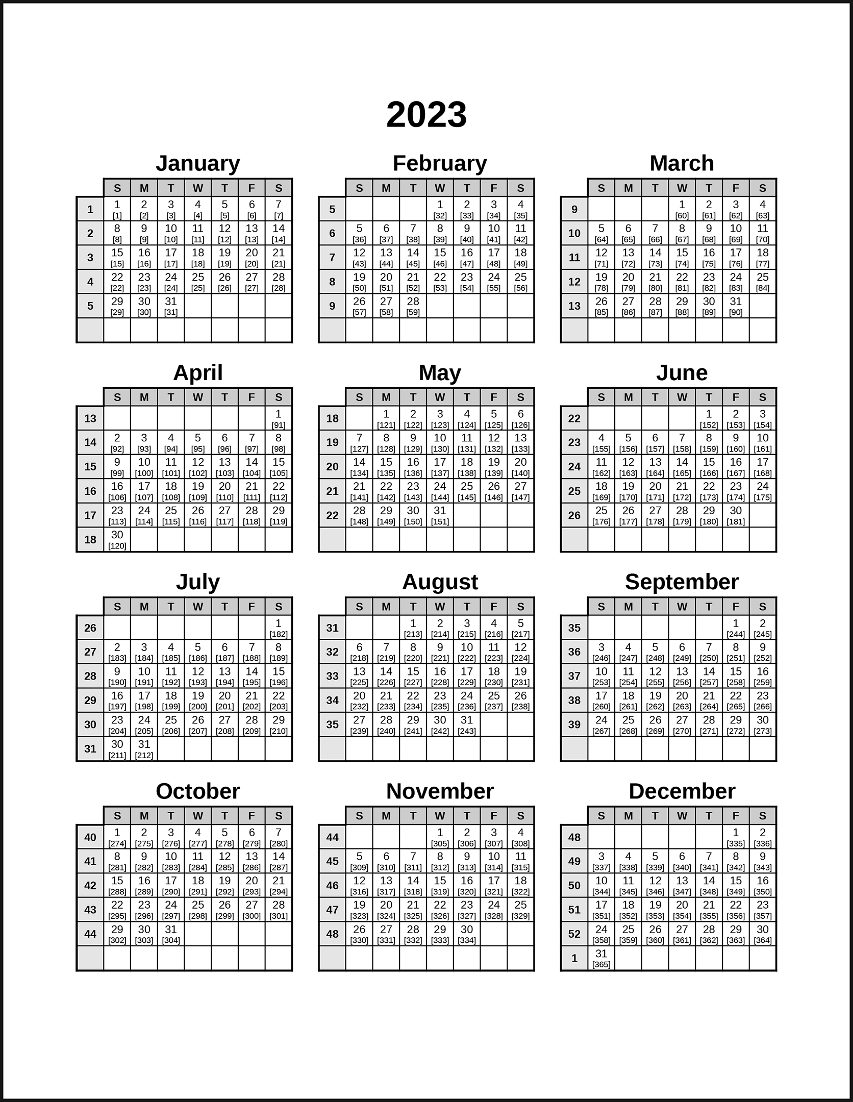 Julian Calendar 2026 With Week Numbers