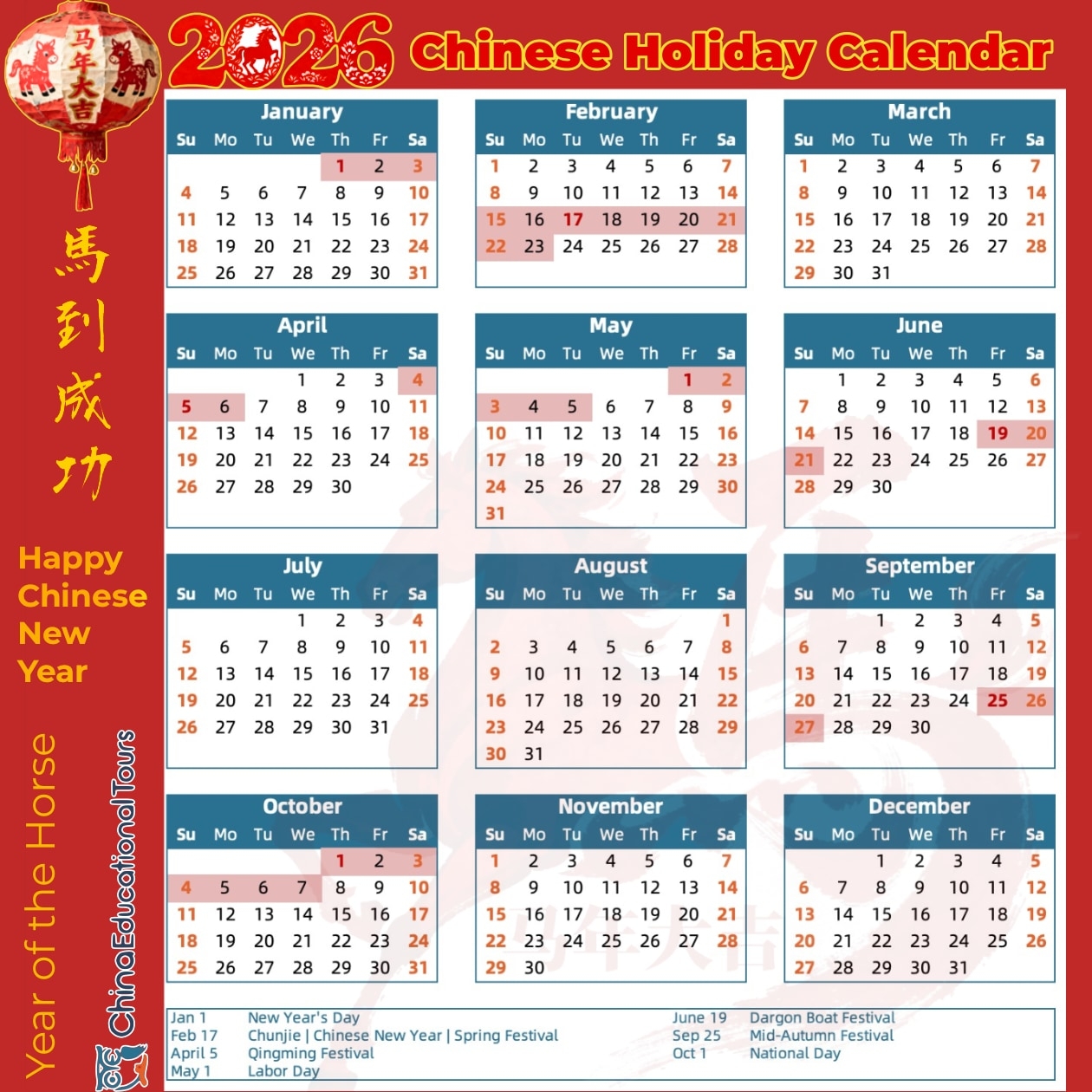 China Public Holiday Calendar In 2026 Holidays In China