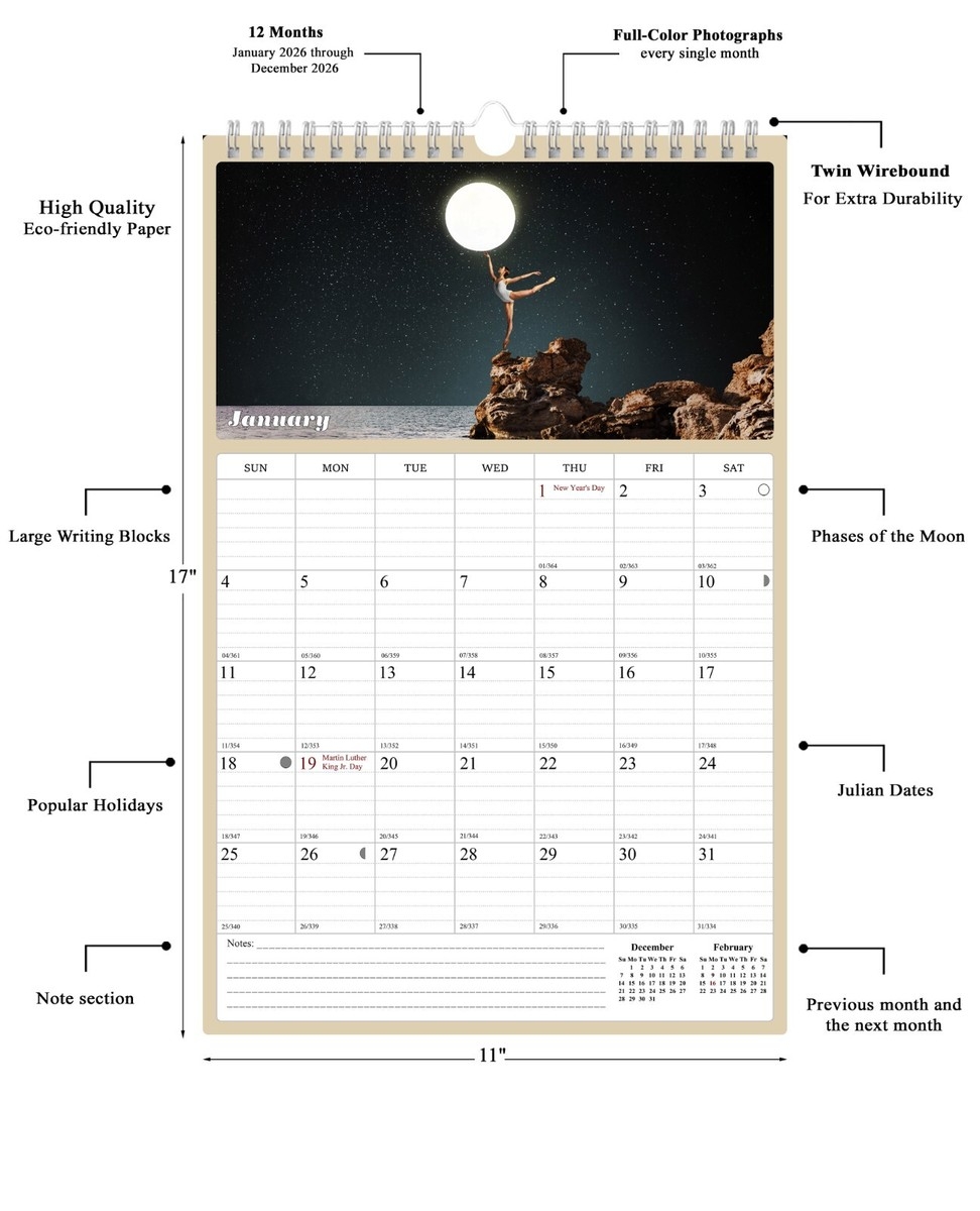 Date Calendar Perpetual Julian Date 322 Wall Calendar 2025 2026 