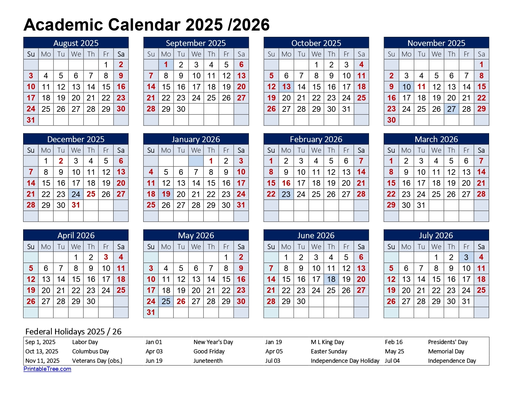 Julian School Calendar 2026