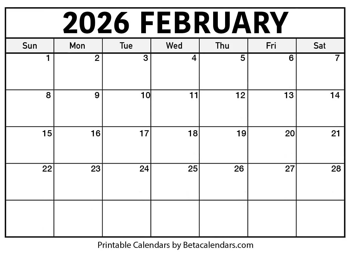 Free Printable February 2026 Calendar