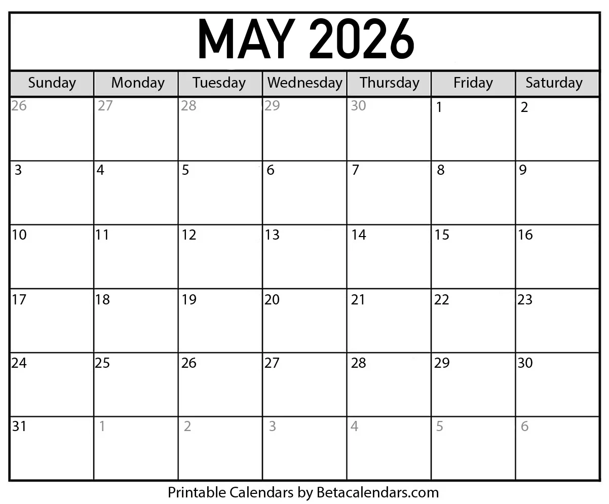 Free Printable May 2026 Calendar