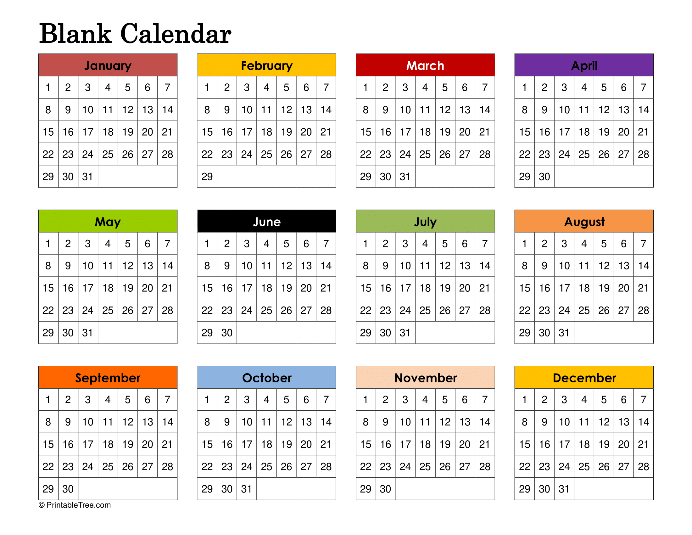 Free Printable Yearly 2025 Blank Calendar Templates PDF 
