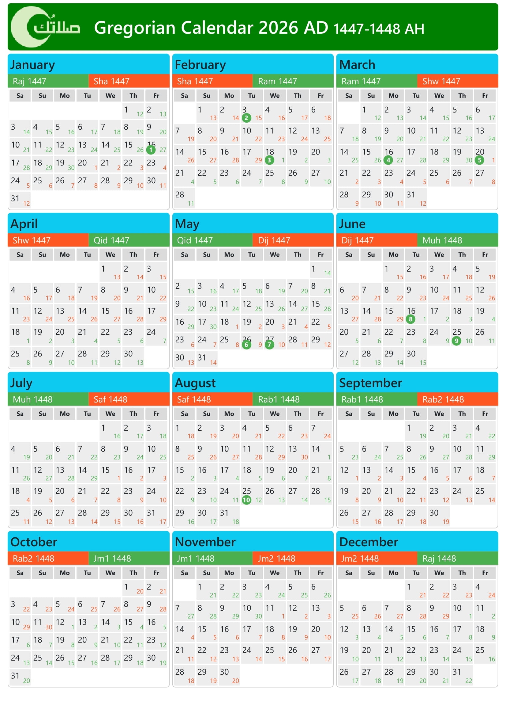 Gregorian Calendar 2026 8 Years