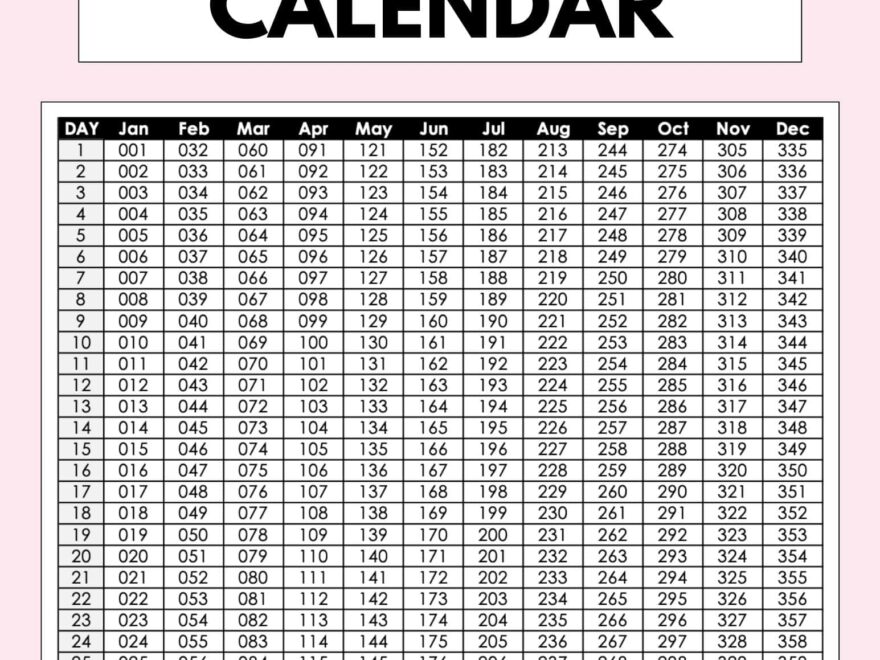 Julian Date Calendar Printable Free Day of Year Calendars