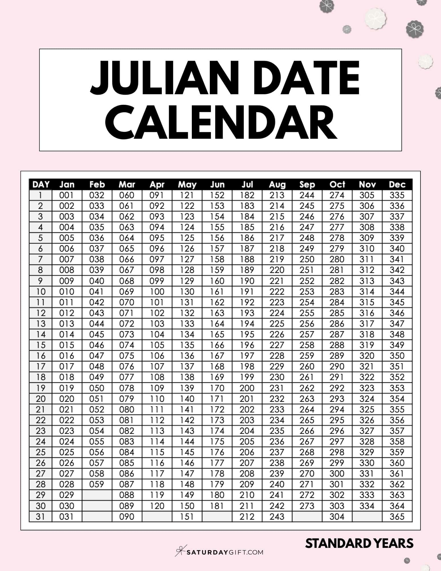 Julian Date Calendar Printable Free Day of Year Calendars
