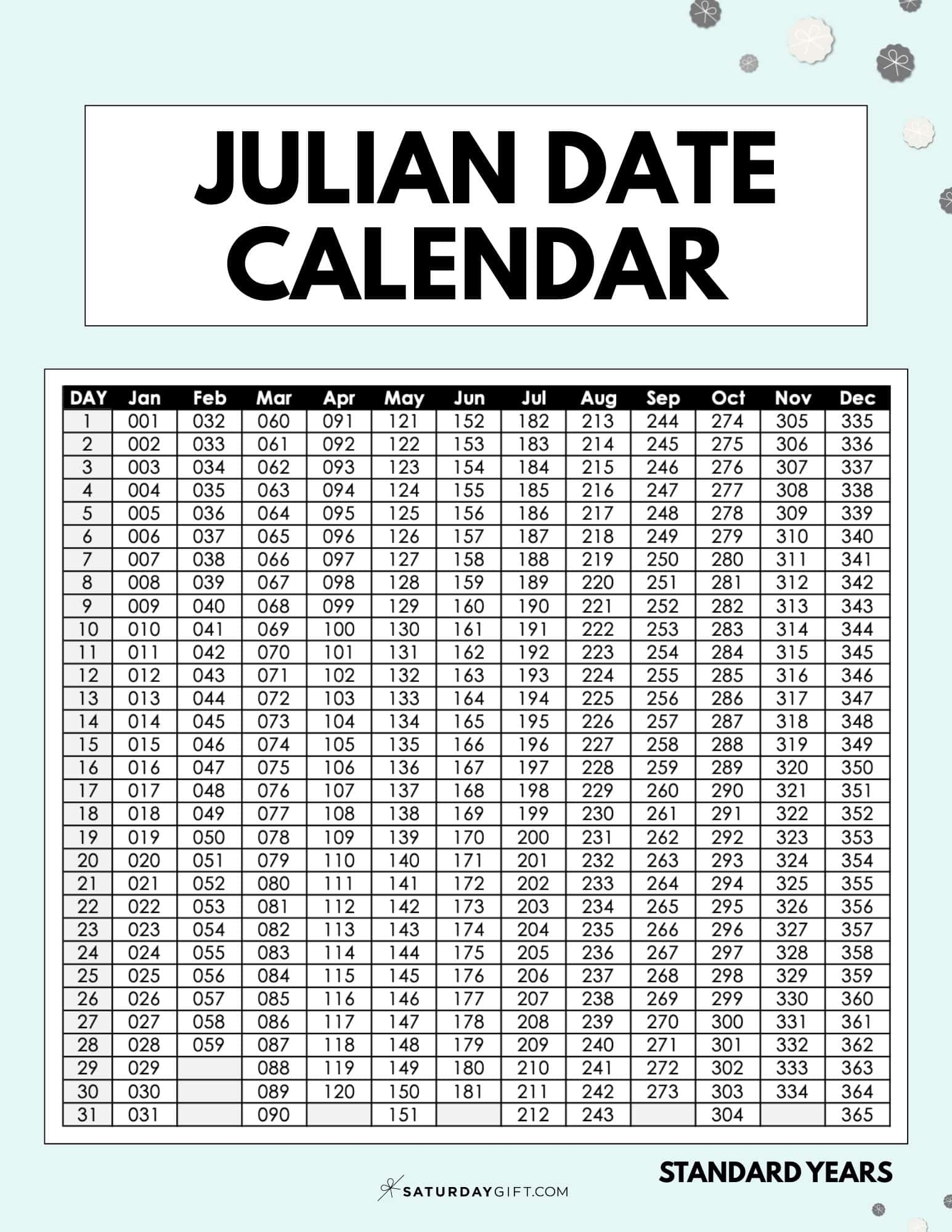 Julian Date Calendar Printable Free Day of Year Calendars