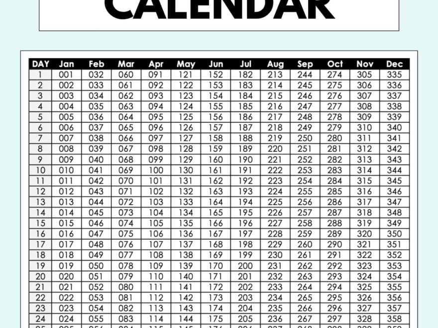 Julian Date Calendar Printable Free Day of Year Calendars