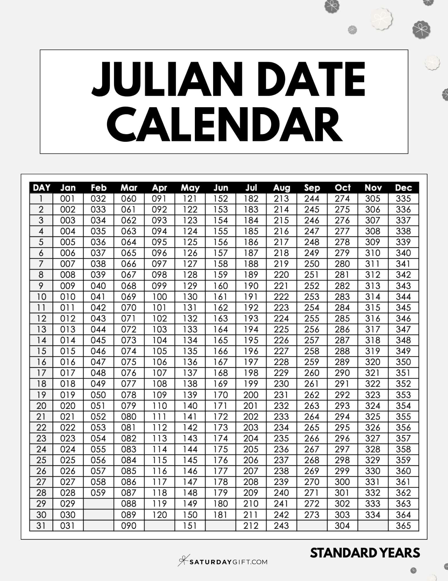 Julian Date Calendar Printable Free Day of Year Calendars