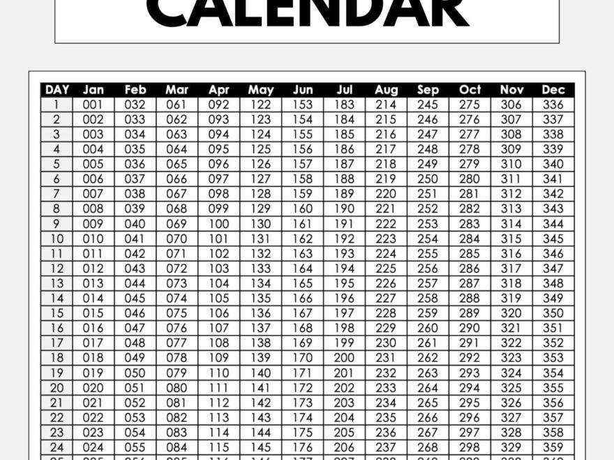 Julian Date Calendar Printable Free Day of Year Calendars