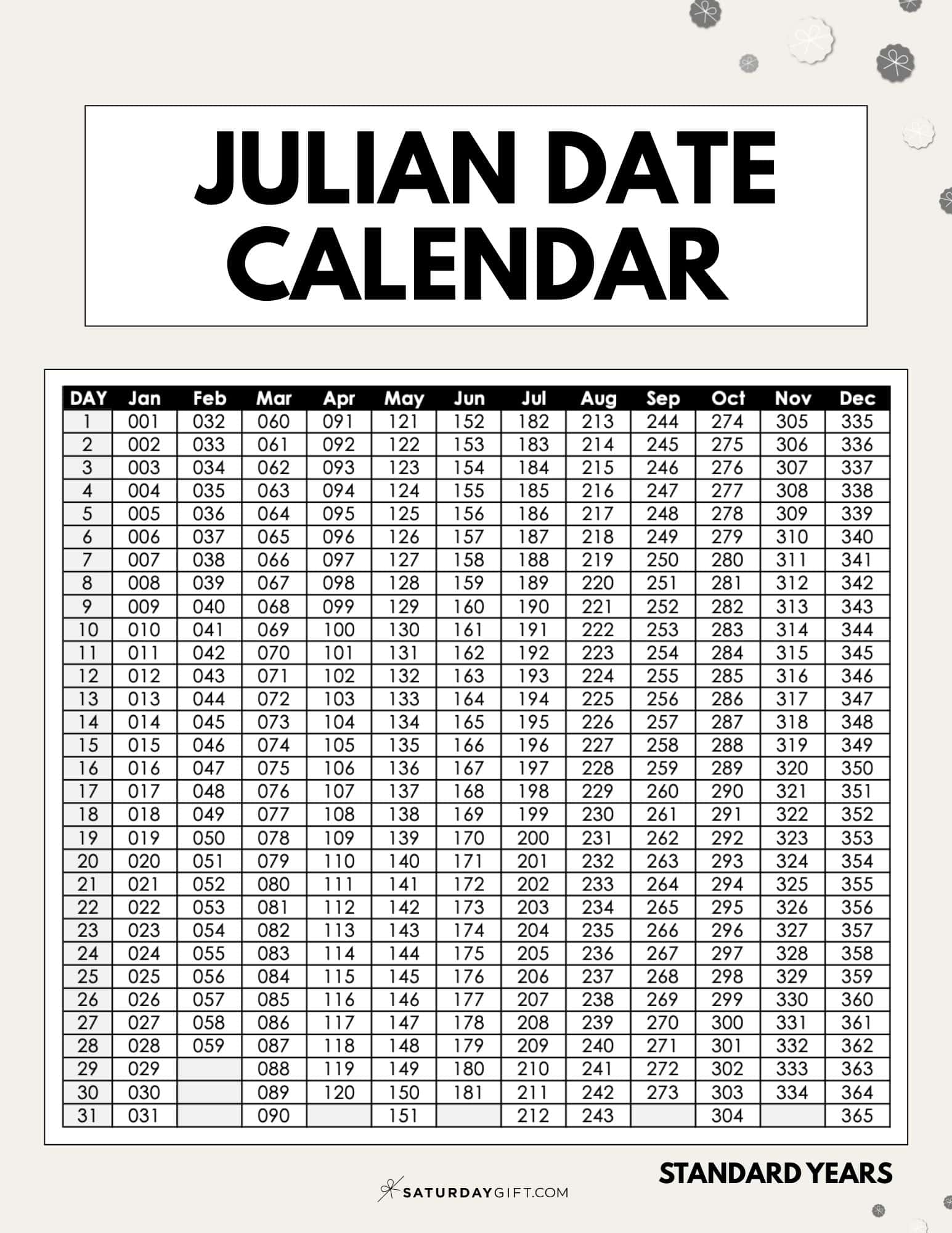 Julian Date Calendar Printable Free Day of Year Calendars