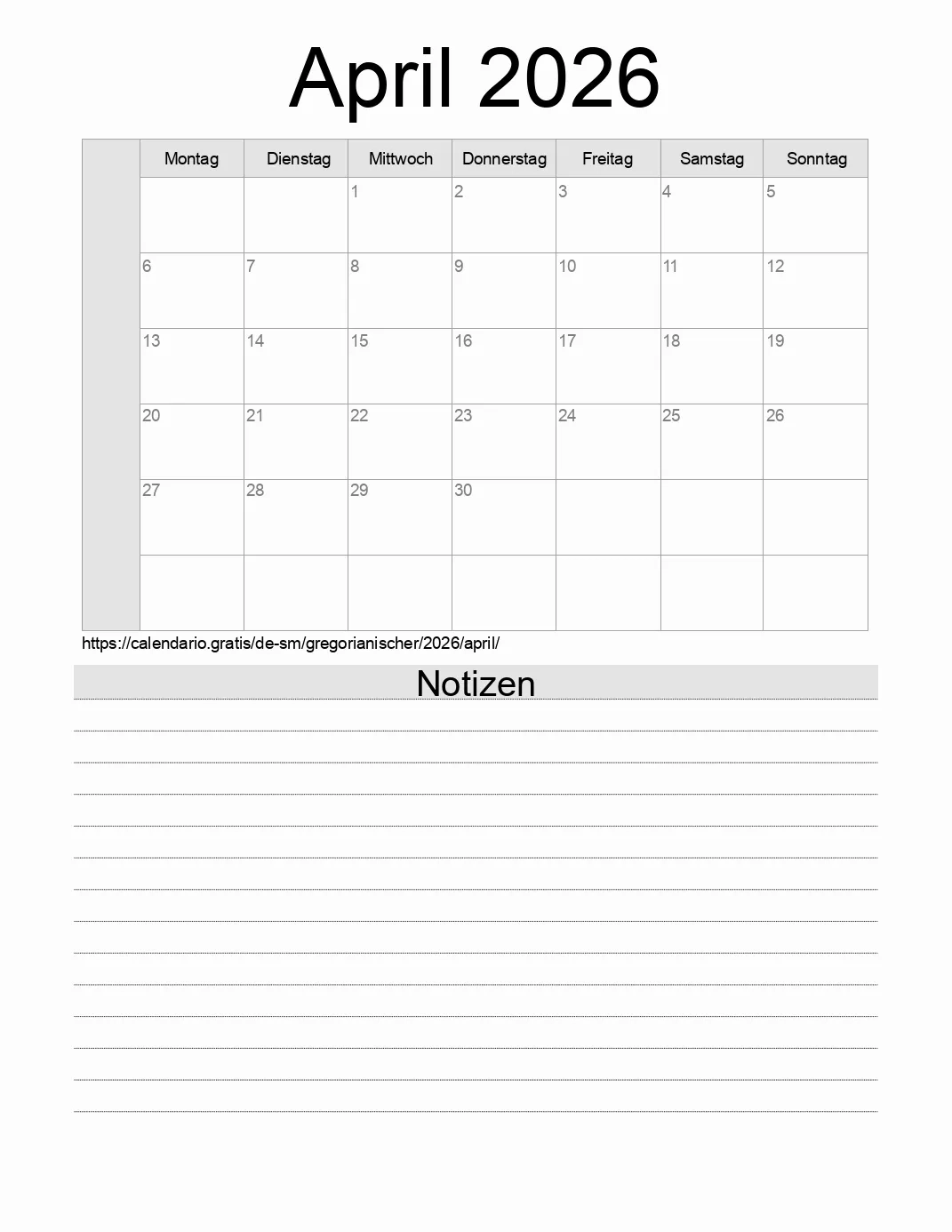 Kalender April 2026 Von San Marino Auf Deutsch Feiertage Und 