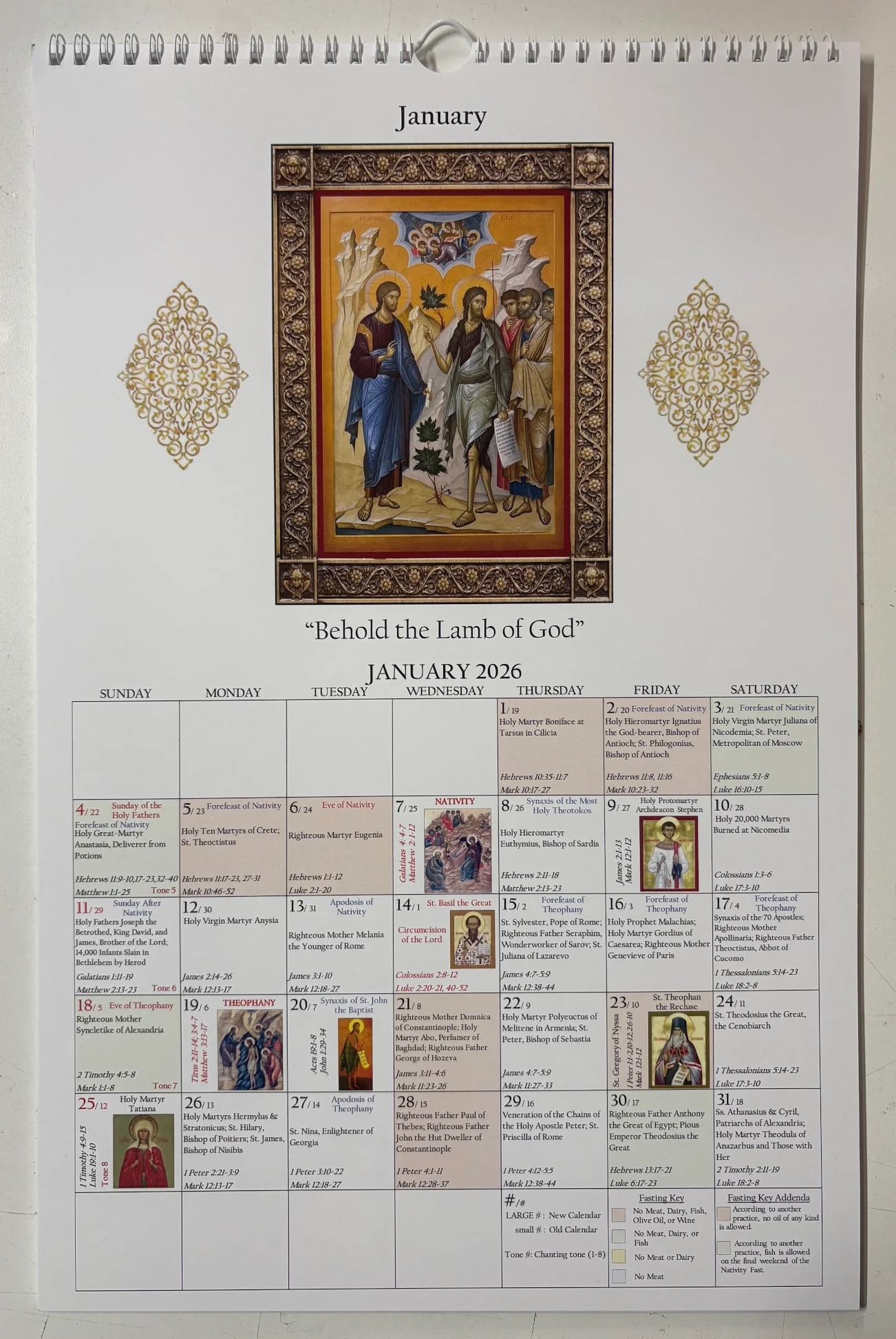 Large 2026 Orthodox Julian Old Calendar Wall Calendar St 
