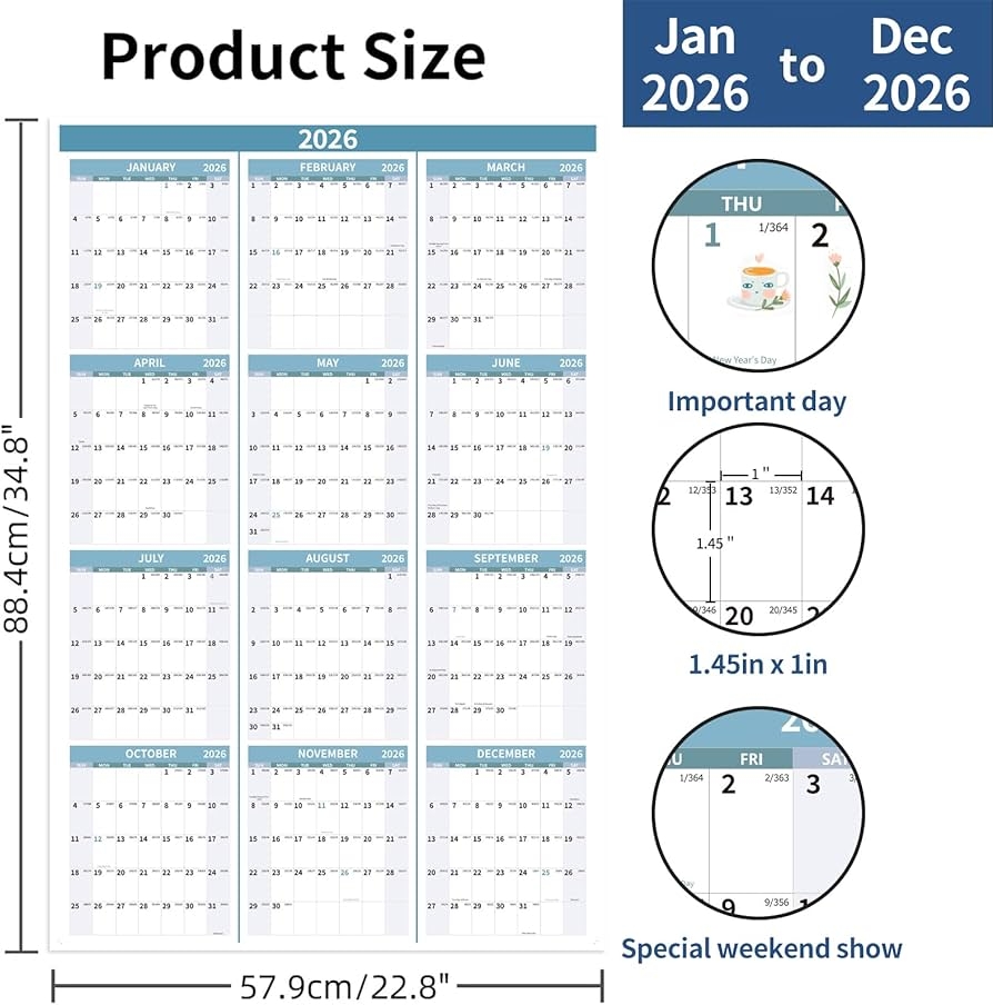 Large Calendar 2026 Kuraoyan 2026 Wall Calendar 34 8 X 22 8 