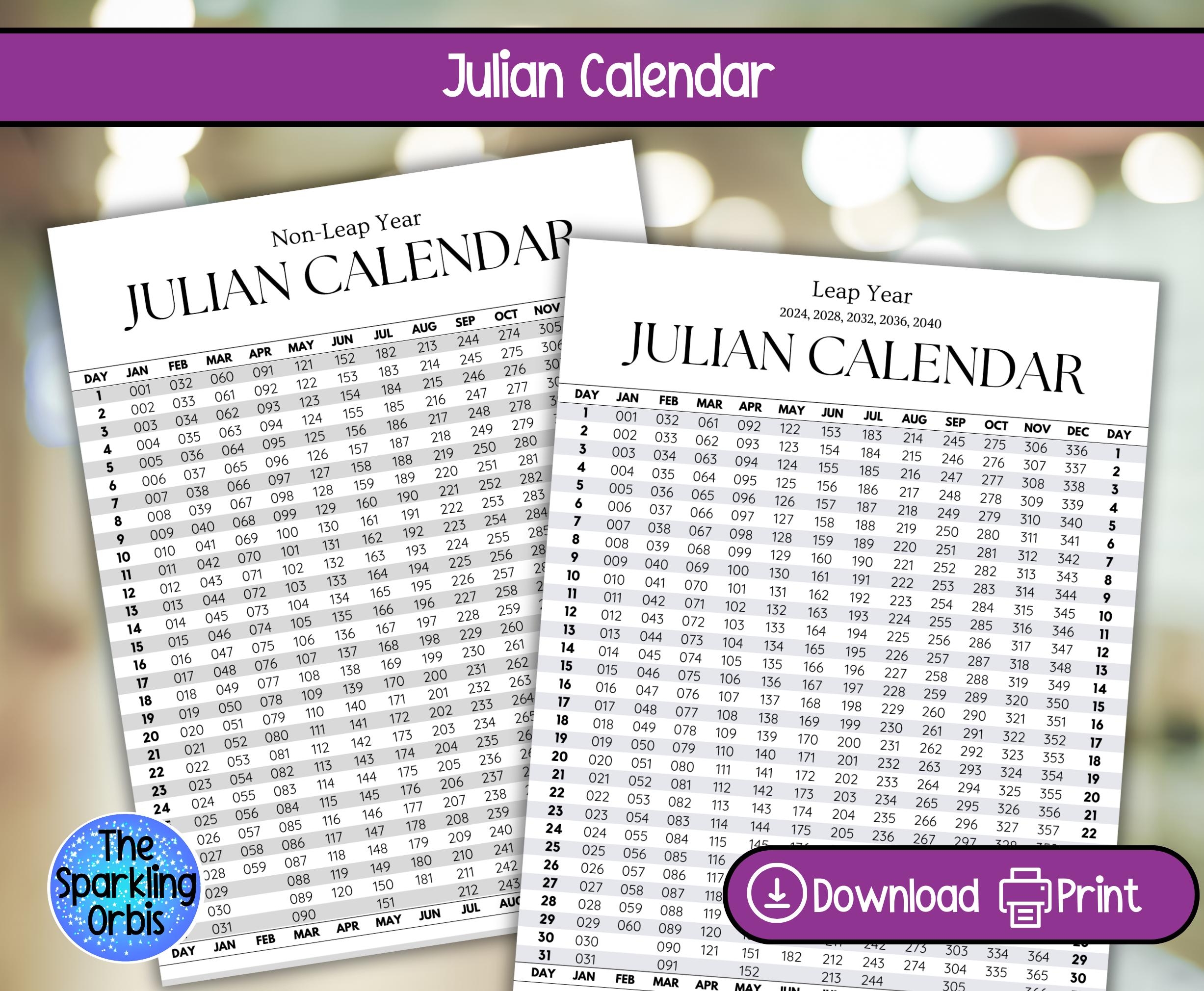 Printable Julian Calendar Leap Year amp Non leap Year digital 