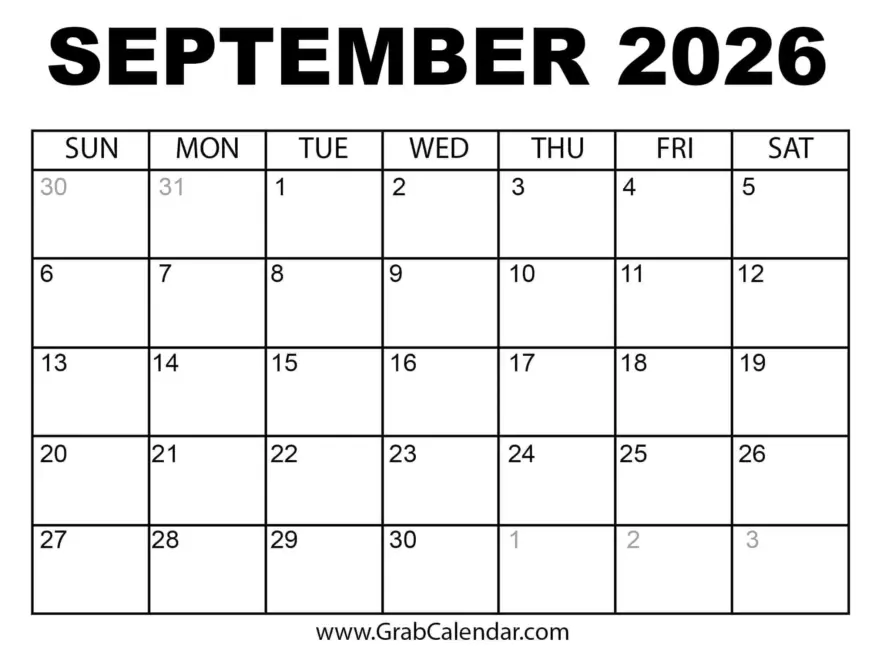 Printable September 2026 Calendar