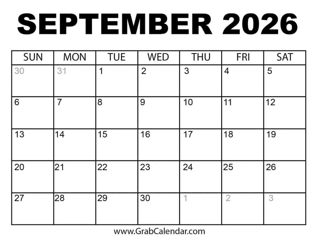 Printable September 2026 Calendar