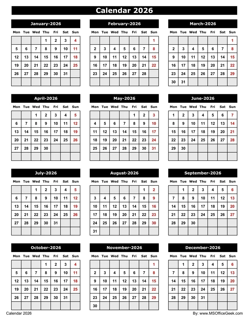 2026 Gregorian Calendar 2026