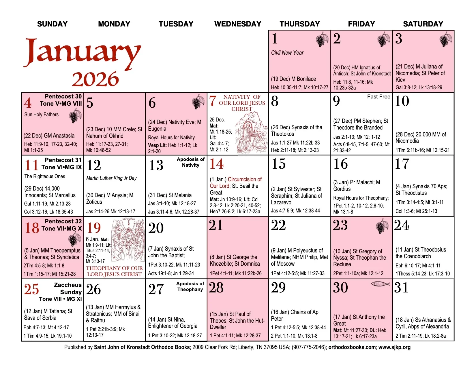 Saint John Of Kronstadt Orthodox Books 2026 Orthodox Wall Calendar 