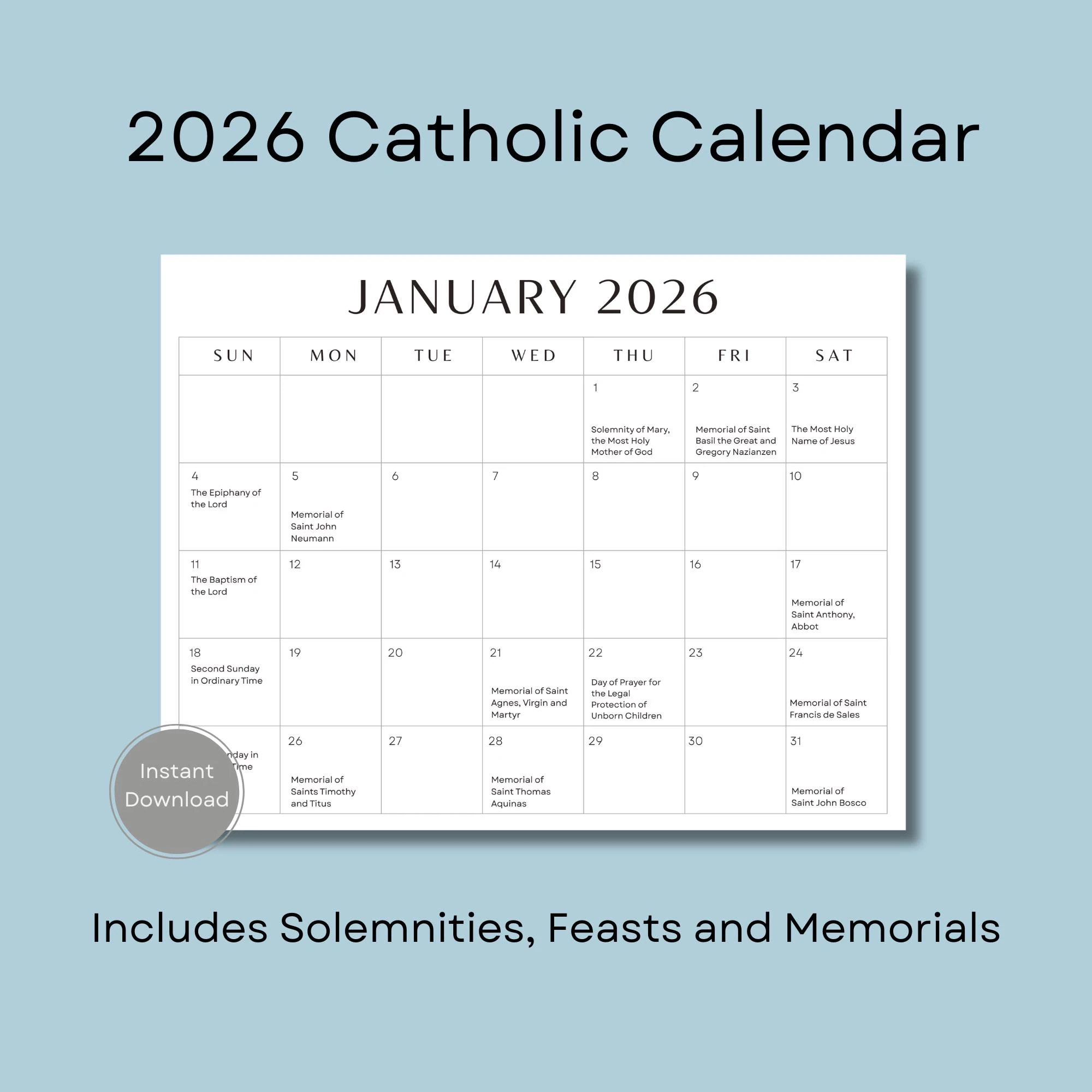 Traditional Catholic Calendar Etsy